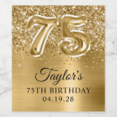 Glittery Gold Foil Number 75 Birthday Weinetikett (Einzelnes Label)