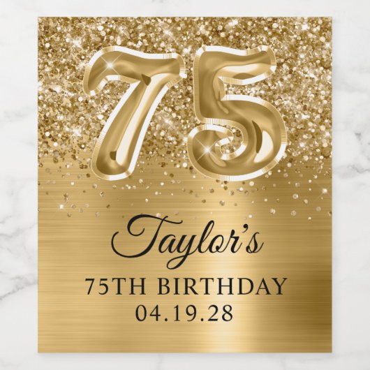 Glittery Gold Foil Number 75 Birthday Weinetikett (Einzelnes Label)