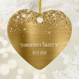 Glittery Gold Foil Personalisiert Sweet 16 Keramik Ornament