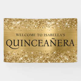 Glittery Gold Foil Quinceanera All Caps Willkommen Banner