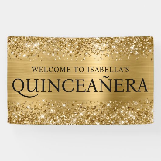 Glittery Gold Foil Quinceanera All Caps Willkommen Banner (Horizontal)