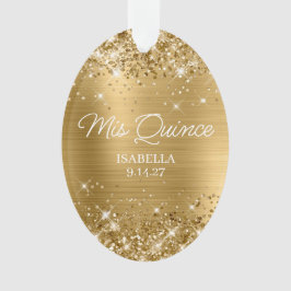 Glittery Gold Foil Quinceñera Dress Foto Ornament