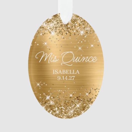 Glittery Gold Foil Quinceñera Dress Foto Ornament (Vorderseite)
