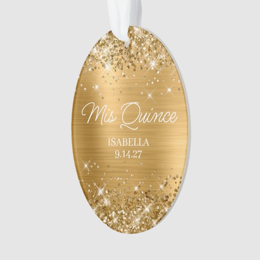 Glittery Gold Foil Quinceñera Dress Foto Ornament (Vorderseite)