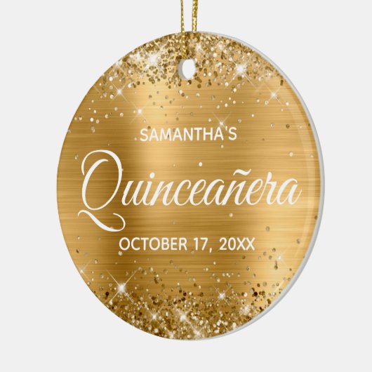 Glittery Gold Foil Quinceñera Keramik Ornament (Links)