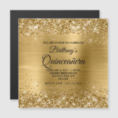 Glittery Gold Foil Quinceñera Magneteinladung (Vorne/Hinten)