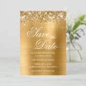 Glittery Gold Foil Save the Date Einladung (Stehend Vorderseite)