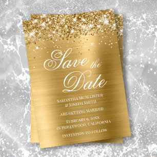 Glittery Gold Foil Save the Date Einladung