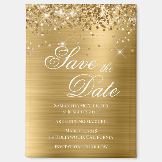 Glittery Gold Foil Save the Date Magnet (Vorderseite)