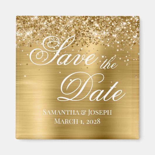 Glittery Gold Foil Save the Date Magnet (Vorne)