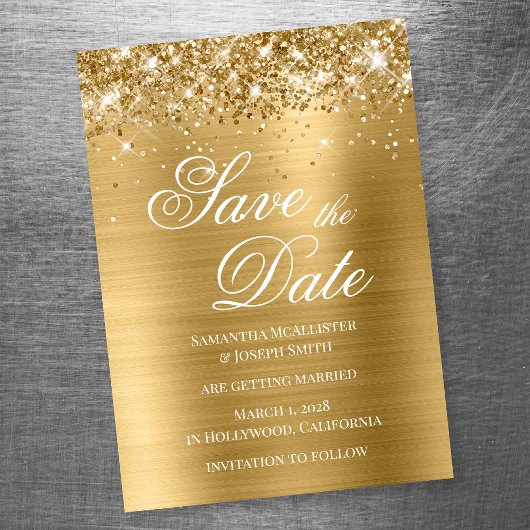 Glittery Gold Foil Save the Date Magneteinladung