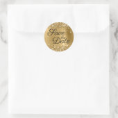 Glittery Gold Foil Schwarzes Elegant Save the Date Runder Aufkleber (Tasche)