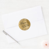Glittery Gold Foil Schwarzes Elegant Save the Date Runder Aufkleber (Umschlag)