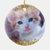 Glittery Gold Foil Season's Greetings Foto Keramik Ornament (Hinten)