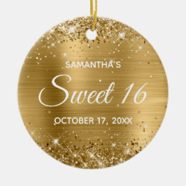 Glittery Gold Foil Sweet 16 Birthday Keramik Ornament