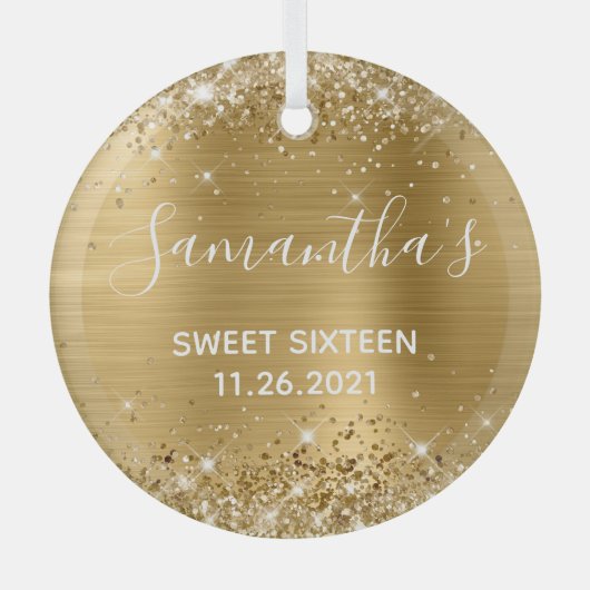 Glittery Gold Foil Sweet 16 Ornament Aus Glas (Vorderseite)