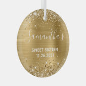 Glittery Gold Foil Sweet 16 Ornament Aus Glas (Vorderseite Rechts)