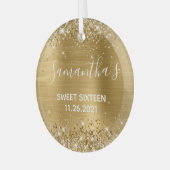 Glittery Gold Foil Sweet 16 Ornament Aus Glas (Vorderseite links)