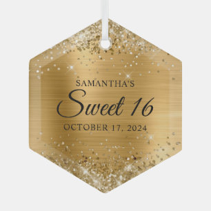 Glittery Gold Foil Sweet 16 Ornament Aus Glas