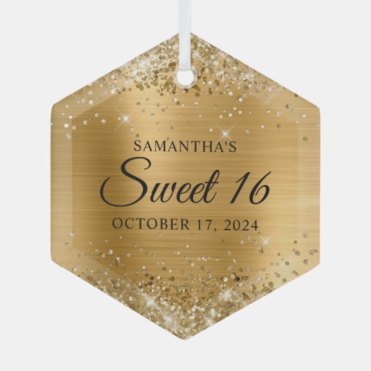 Glittery Gold Foil Sweet 16 Ornament Aus Glas (Vorderseite)