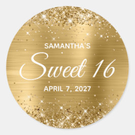 Glittery Gold Foil Sweet 16 Runder Aufkleber