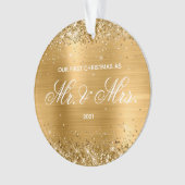Glittery Gold Foil Unser erstes Weihnachtsfest Ornament (Vorderseite)