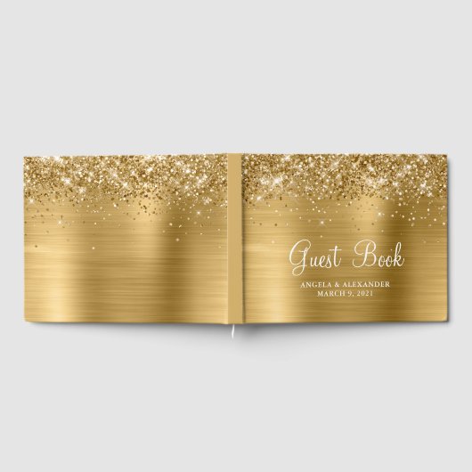 Glittery Gold Foil Wedding Gästebuch (Voll)