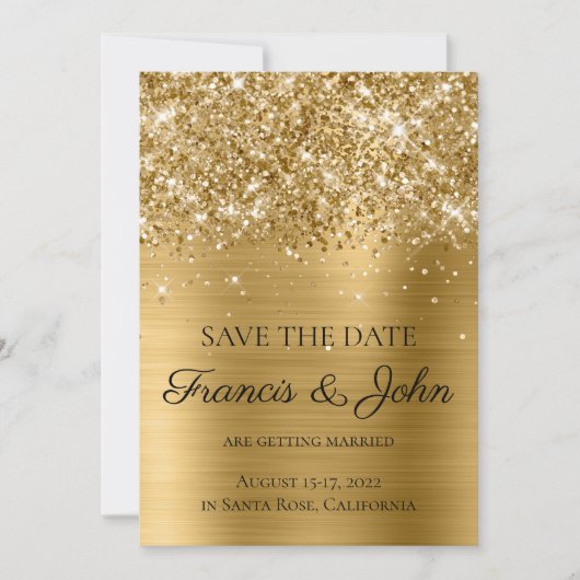 Glittery Gold Foil Wedding Save The Date (Vorderseite)