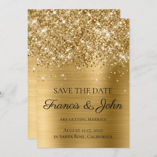 Glittery Gold Foil Wedding Save The Date (Vorne/Hinten)
