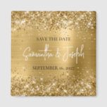 Glittery Gold Foil Wedding Save the Date Magnet<br><div class="desc">Erstellen Sie Ihren eigenen Magneten aus Save the Date Foto mit Braut und Bräutigam Name und Hochzeitstermin. Der Hintergrund ist mit einem künstlerischen goldenen Glitzer und goldgelben Ober-Folie gestaltet, die wie ein Foto gedruckt wird. Passen Sie die Größe des Schriftartes an, wie es für längere oder kürzere Namen erforderlich ist....</div>