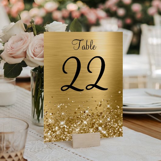 Glittery Gold Foil Wedding Tischnummer