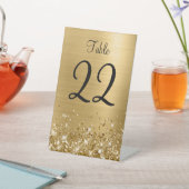 Glittery Gold Foil Wedding Tischnummer Sign Sockelschild (In SItu)