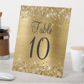 Glittery Gold Foil Wedding Tischnummer Sign Sockelschild (In Situ)