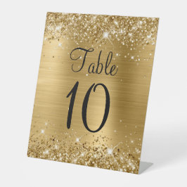 Glittery Gold Foil Wedding Tischnummer Sign Sockelschild