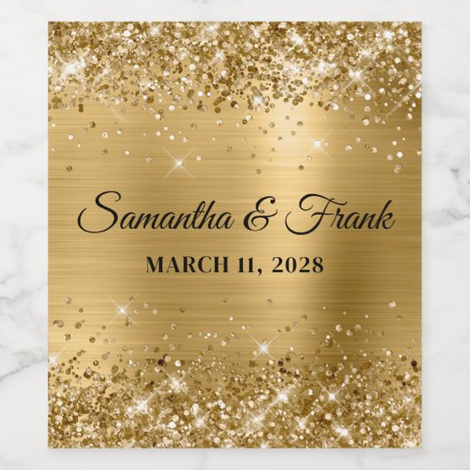 Glittery Gold Foil Wedding Weinetikett (Einzelnes Label)