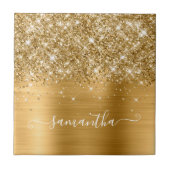 Glittery Gold Girly Signature Calligraphy Fliese (Vorderseite)