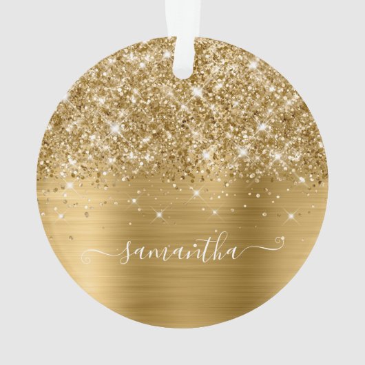 Glittery Gold Girly Signature Calligraphy Ornament (Rückseite)