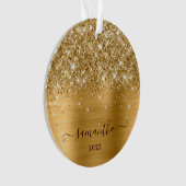 Glittery Gold Girly Signature Calligraphy Photo Ornament (Vorderseite)