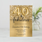 Glittery Gold Glam 40 und fabelhaft Einladung (Stehend Vorderseite)
