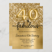 Glittery Gold Glam 40 und fabelhaft Einladung (Vorne/Hinten)
