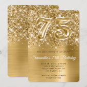 Glittery Gold Glam 75. Geburtstag Einladung (Vorne/Hinten)