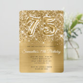 Glittery Gold Glam 75. Geburtstag Einladung (Stehend Vorderseite)