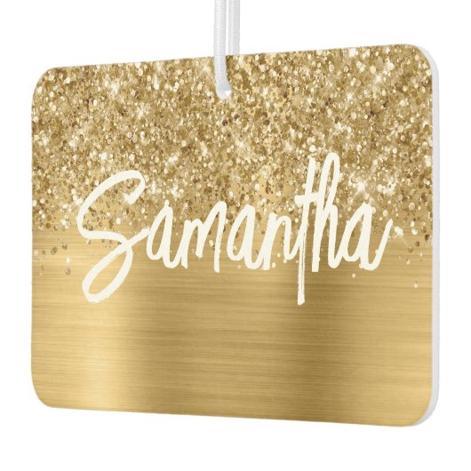 Glittery Gold Glam Brush Script Name Autolufterfrischer (Links)