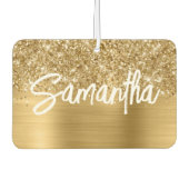 Glittery Gold Glam Brush Script Name Autolufterfrischer (Vorderseite)