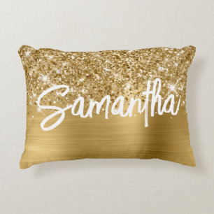 Glittery Gold Glam Brush Script Name Dekokissen