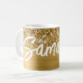 Glittery Gold Glam Brush Script Name Kaffeetasse (Vorderseite Links)