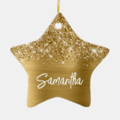 Glittery Gold Glam Brush Script Name Keramik Ornament (Vorne)