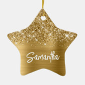 Glittery Gold Glam Brush Script Name Keramik Ornament (Hinten)