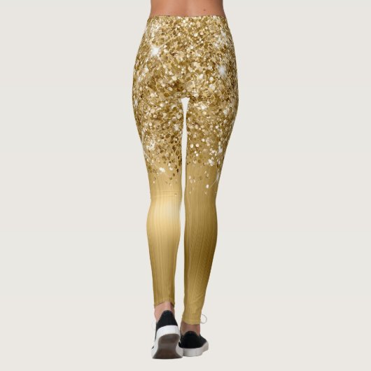 Glittery Gold Glam Brush Script Name Leggings (Rückseite)