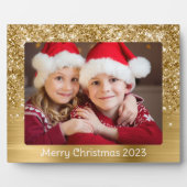 Glittery Gold Glam Christmas Family Foto Fotoplatte (Vorderseite)